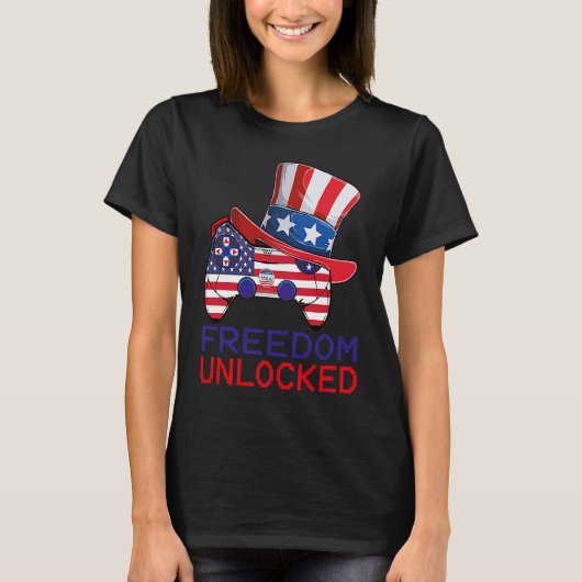 4th Of July Freedom Unlocked Video Game Gamer USA  Tシャツ (正面)