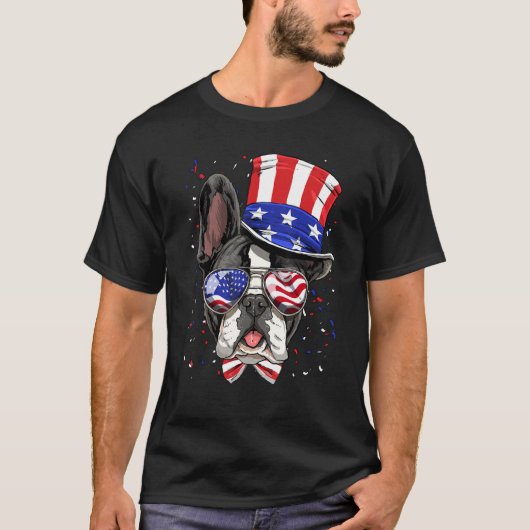 4th of July French Bulldog Patriotic American USA  Tシャツ (正面)
