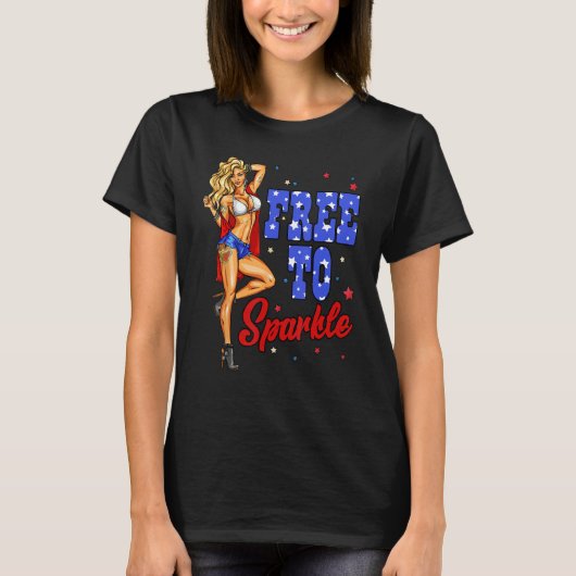 4th Of July Girl Free To Sparkle American Flag Pat Tシャツ (正面)