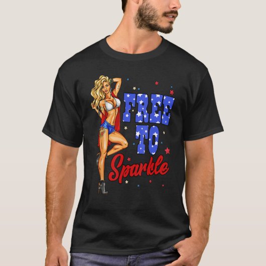 4th Of July Girl Free To Sparkle American Flag Pat Tシャツ (正面)