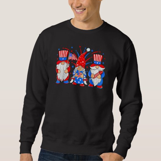4th Of July Gnomes Patriotic American Flag Cute Th スウェットシャツ (正面)
