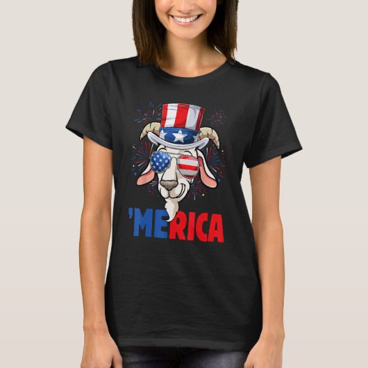 4th of July Goat Men Women USA Flag Goat Tシャツ (正面)