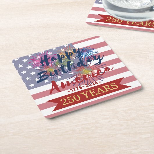 4th of July Happy Birthday America USA 250th スクエアペーパーコースター (アングル)