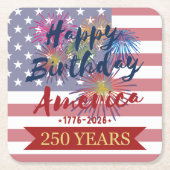 4th of July Happy Birthday America USA 250th スクエアペーパーコースター (正面)