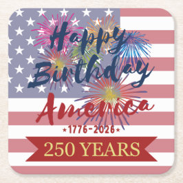 4th of July Happy Birthday America USA 250th スクエアペーパーコースター