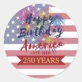 4th of July Happy Birthday America USA 250th ラウンドシール (正面)
