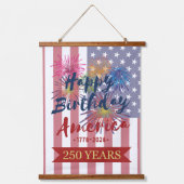4th of July Happy Birthday America USA 250th 吊り下げ型タペストリー (正面)