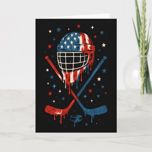 4th Of July Hockey Ice Cream Drip Helmet Sticks Us カード (正面)