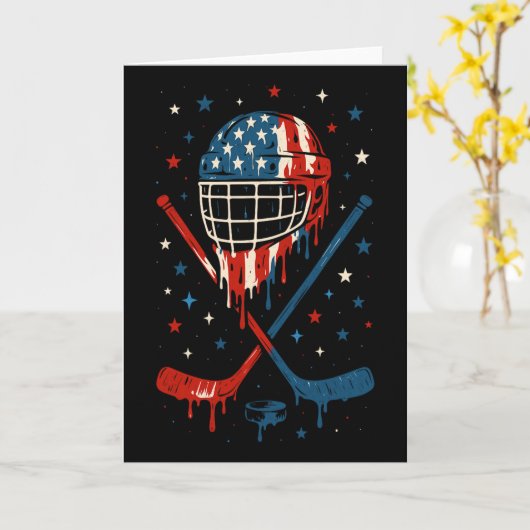 4th Of July Hockey Ice Cream Drip Helmet Sticks Us カード (黄色い花)