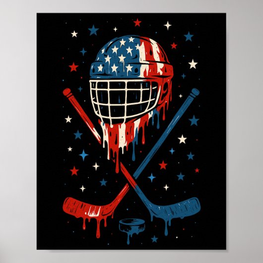 4th Of July Hockey Ice Cream Drip Helmet Sticks Us ポスター (正面)