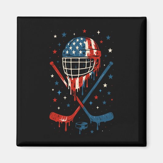 4th Of July Hockey Ice Cream Drip Helmet Sticks Us マグネット (正面)