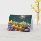 4th of July Hot Dog and Fireworks カード (黄色い花)