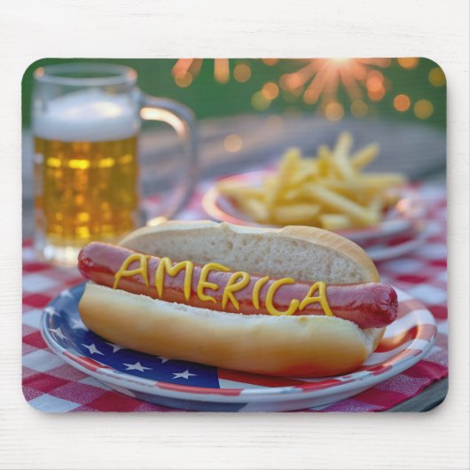 4th of July Hot Dog With Beer マウスパッド (正面)