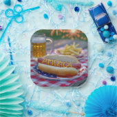4th of July Hot Dog With Beer and Fries ペーパープレート (パーティー)
