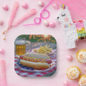 4th of July Hot Dog With Beer and Fries ペーパープレート (パーティー)