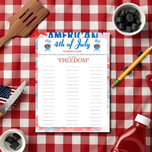 4th of July Indepence day BBQ Words game card シーズンカード