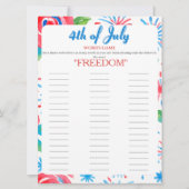 4th of July Indepence day floral Words game card シーズンカード (正面)