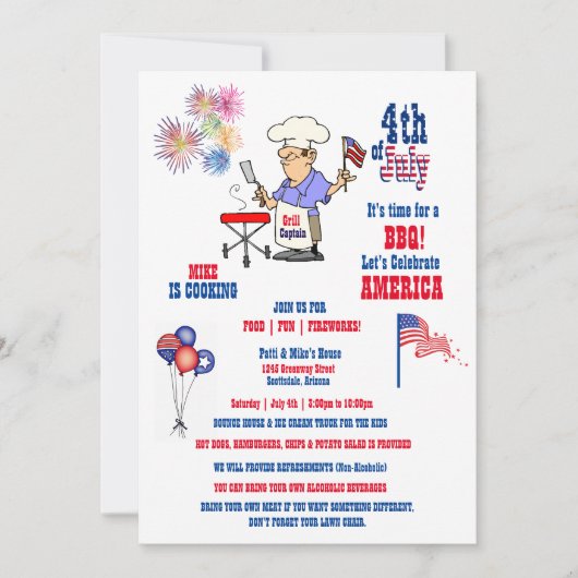 4th of July Independence Day BBQ Fireworks  招待状 (正面)