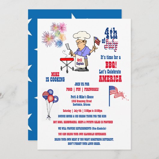 4th of July Independence Day BBQ Fireworks  招待状 (正面/裏面)