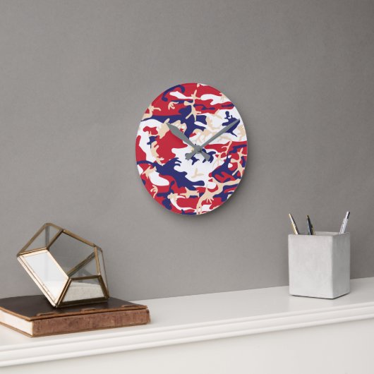 4th of July, Independence day, Camouflage Beige ラウンド壁時計 (オフィス)