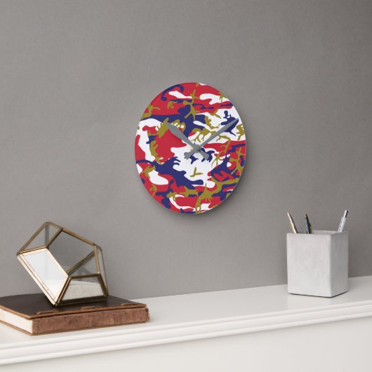 4th of July, Independence day, Camouflage Gold ラウンド壁時計 (オフィス)