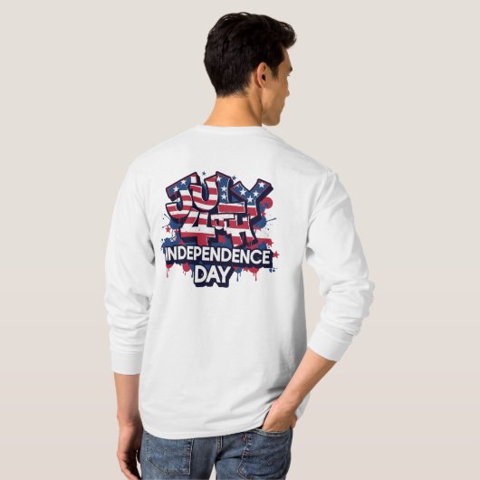 4th of July Independence Day Splash Long Sleeve Tシャツ (裏面フル)