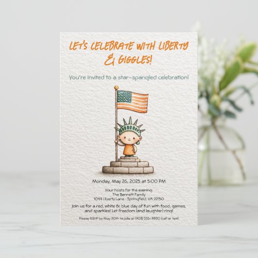 4th of July Kids Invitation – Cute Liberty 招待状 (スタンド正面)