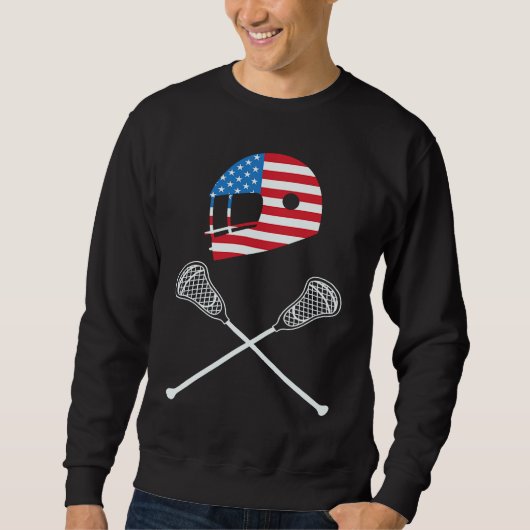 4th Of July Lacrosse American Flag Patriotic スウェットシャツ (正面)