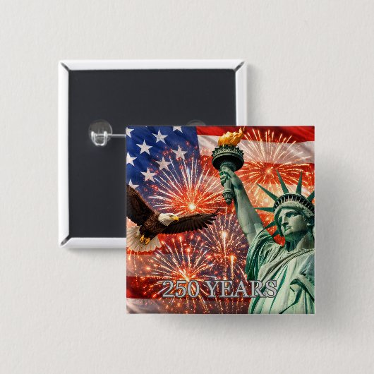 4th of July Liberty Eagle Fireworks USA 250th 缶バッジ (正面&裏面)