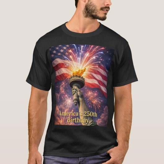 4th of July Liberty Torch Fireworks USA 250th Tシャツ (正面)