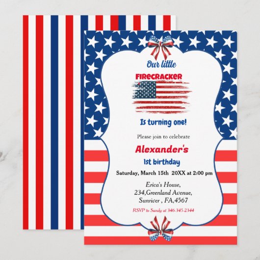 4th+of+july+little+firecracker+birthday 招待状 (正面/裏面)