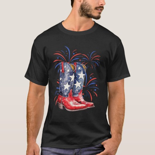 4th of July Memorial Day Holiday Patriotic Cowboy  Tシャツ (正面)
