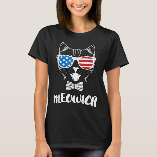 4th of July Meowica Kitty Cat Plus Size Graphic Tシャツ (正面)