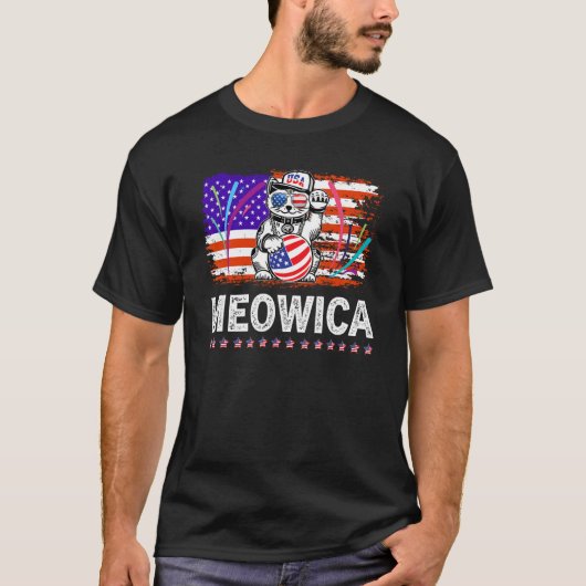 4th of July Meowica Kitty for Cat Lovers American Tシャツ (正面)