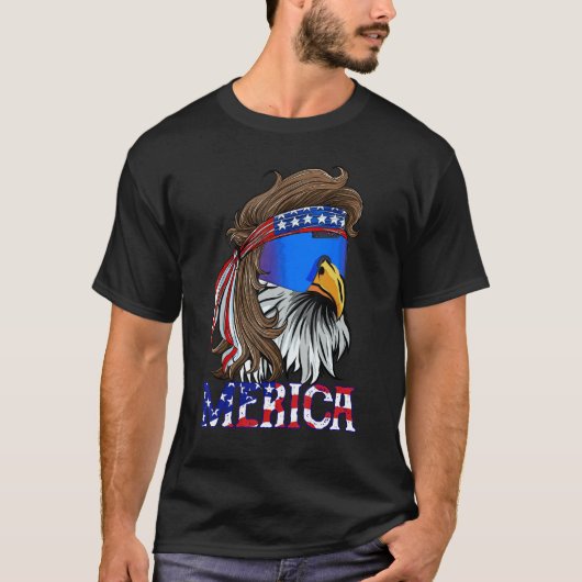 4th Of July Merica Eagle Mullet US American Flag P Tシャツ (正面)