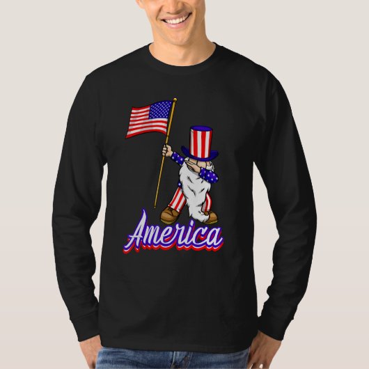 4th Of July Merica Gnome   Women America Flag Love Tシャツ (正面)