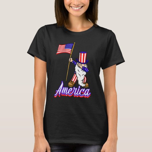 4th Of July Merica Gnome   Women America Flag Love Tシャツ (正面)