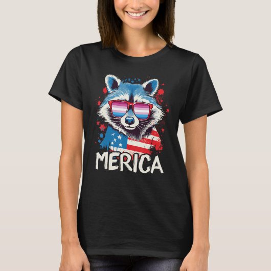 4th Of July Merica  Raccoon Bigender Sunglasses Fl Tシャツ (正面)