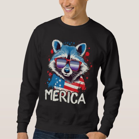 4th Of July Merica  Raccoon Butch Lesbian Sunglass スウェットシャツ (正面)