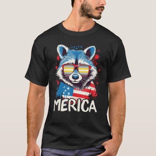 4th Of July Merica  Raccoon Demigender Sunglasses  Tシャツ (正面)