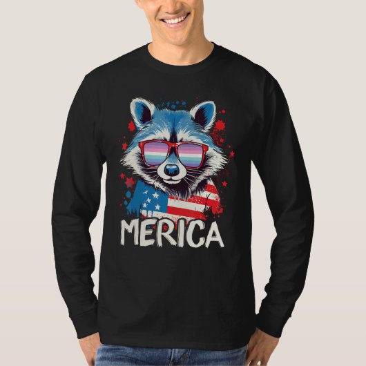 4th Of July Merica  Raccoon Genderfrith Sunglasses Tシャツ (正面)
