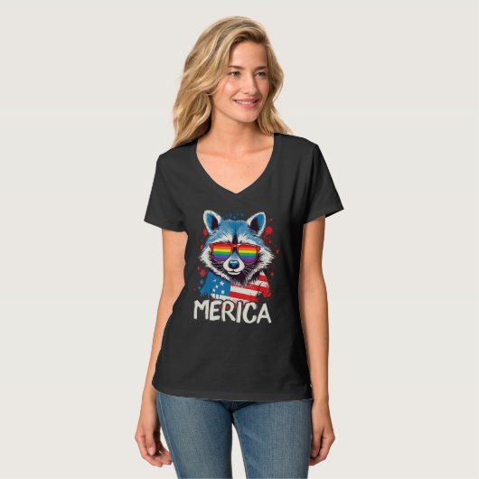 4th Of July Merica  Raccoon LGBT Pride Sunglasses  Tシャツ (正面フル)