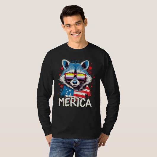 4th Of July Merica  Raccoon Non Binary Sunglasses  Tシャツ (正面フル)