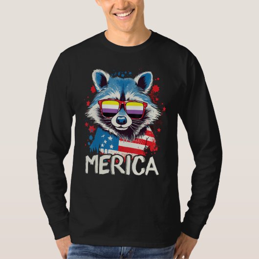 4th Of July Merica  Raccoon Non Binary Sunglasses  Tシャツ (正面)