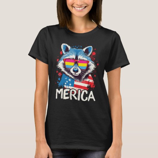 4th Of July Merica  Raccoon Pansexual Sunglasses F Tシャツ (正面)