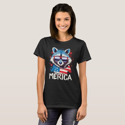 4th Of July Merica Raccoon Perifluid Sunglasses Fl Tシャツ (正面フル)