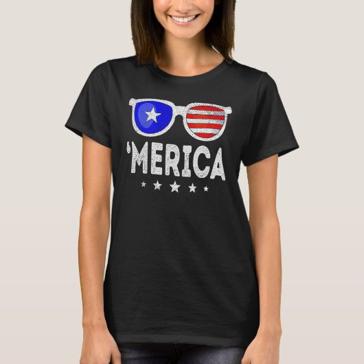 4th Of July MERICA Sunglasses All America USA Flag Tシャツ (正面)