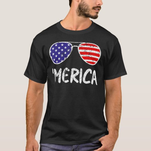 4th Of July MERICA Sunglasses All America USA Flag Tシャツ (正面)