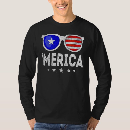 4th Of July MERICA Sunglasses All America USA Flag Tシャツ (正面)
