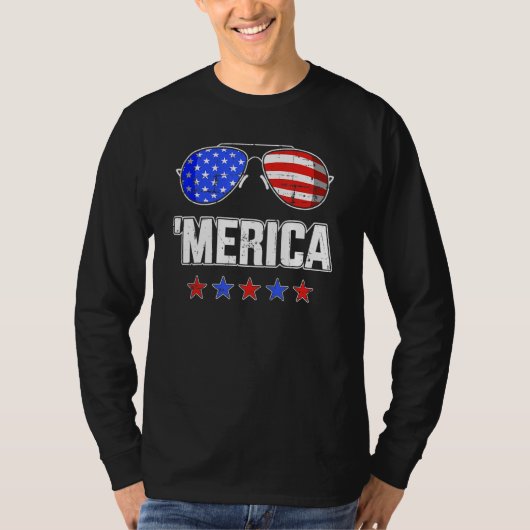 4th Of July MERICA Sunglasses All America USA Flag Tシャツ (正面)